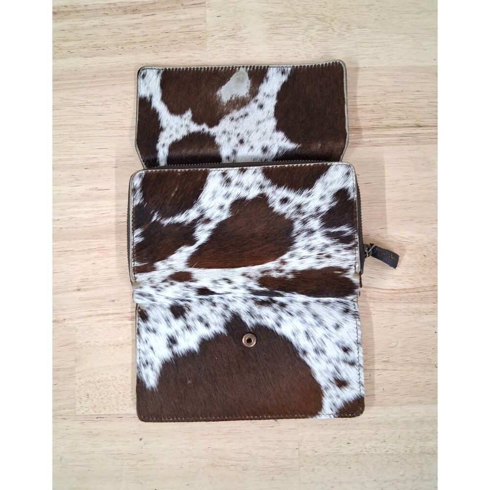 Brown and White Cowhide Leather Wallet with Card Slots